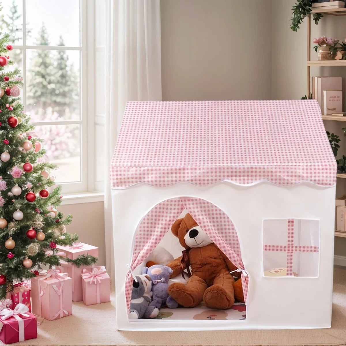 【Leisure and Entertainment】Large Children's Toy Castle, Pink Playhouse with Floral Design, Children's Pretend Play Tent, Kids' Secret Base and Sleeping Tent, Outdoor Beach Toy Playhouse, Holiday Gift for Boys and Girls, C