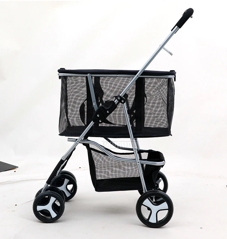 Foldable Pet Stroller, Detachable Dog Cart with Shopping Basket, Lightweight for Camping Picnic