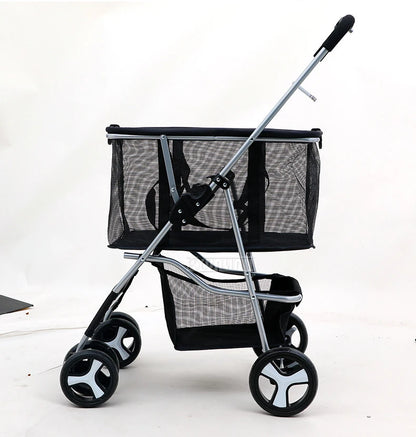 Foldable Pet Stroller, Detachable Dog Cart with Shopping Basket, Lightweight for Camping Picnic