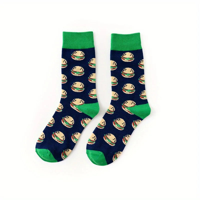 1 pair of food series creative avocado printed pattern medium tube socks for men  trendy socks for couples  socks men socks