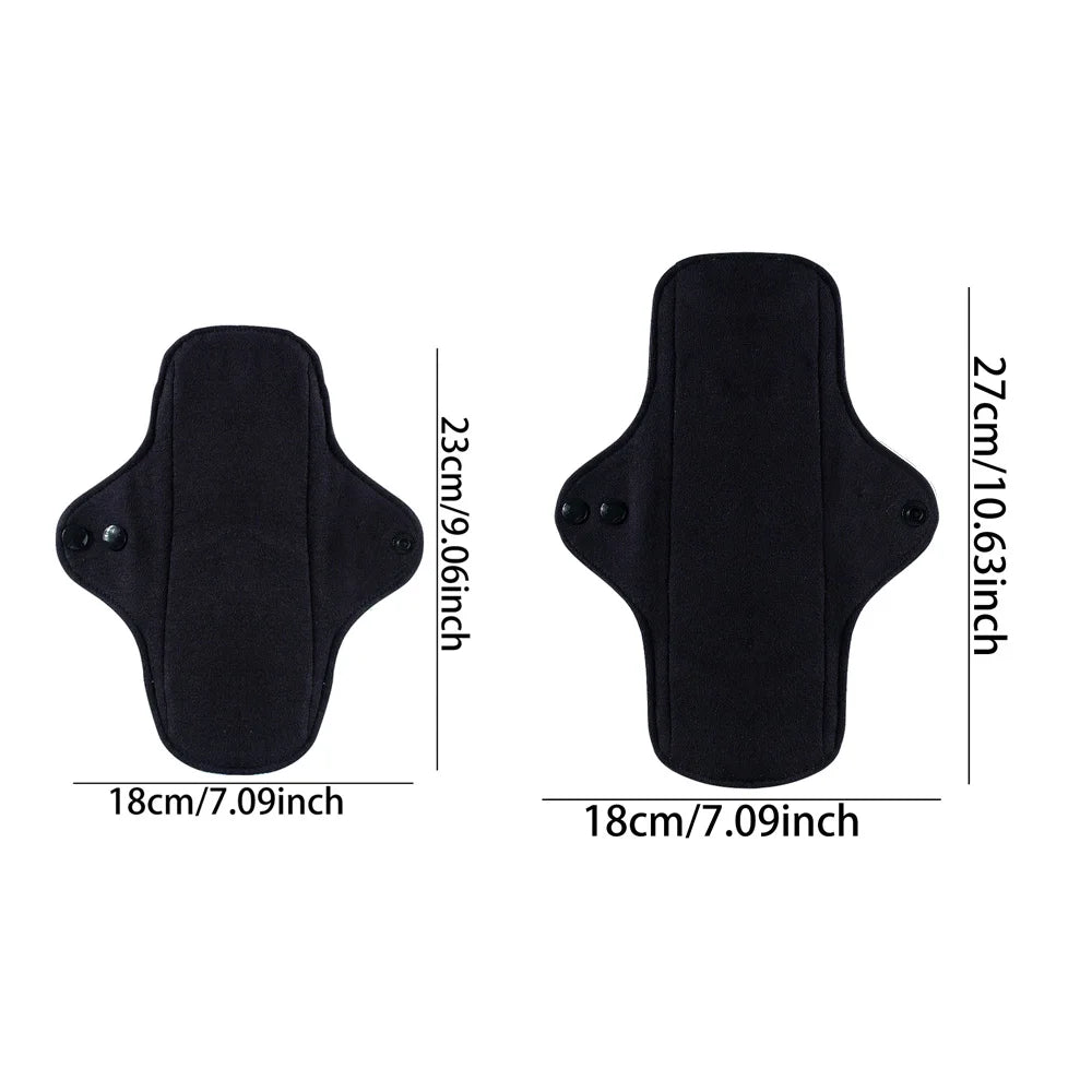3Pcs Black Pure Cotton Reusable Menstrual Pads Reusable Sanitary Waterproof  Cloth Pads For Heavy Flow Large Sanitary Pads Set