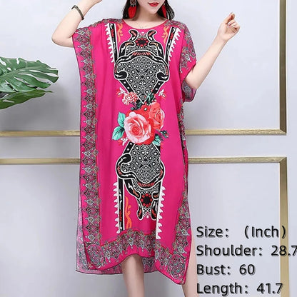 Casual Elegant Bohemian Printed Ethnic Style Retro Floral Woman Summer Street Wear Batwing Sleeve Loose Tunic Maternity Dress