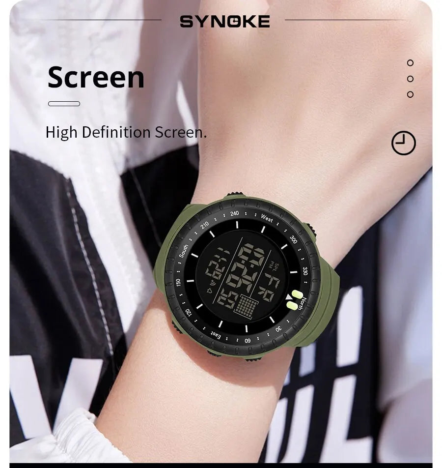 SYNOKE Watch Outdoor Sports Multifunctional Waterproof Shock Resistant Large Screen Display Luminous LED Digital Watch For Men