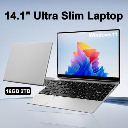 LENO Laptop 14.1" Windows 11 16GB RAM 2TB SSD Intel N3700 Ultra Slim Notebook Gamer 1080P  Display Office Study Computer PC
