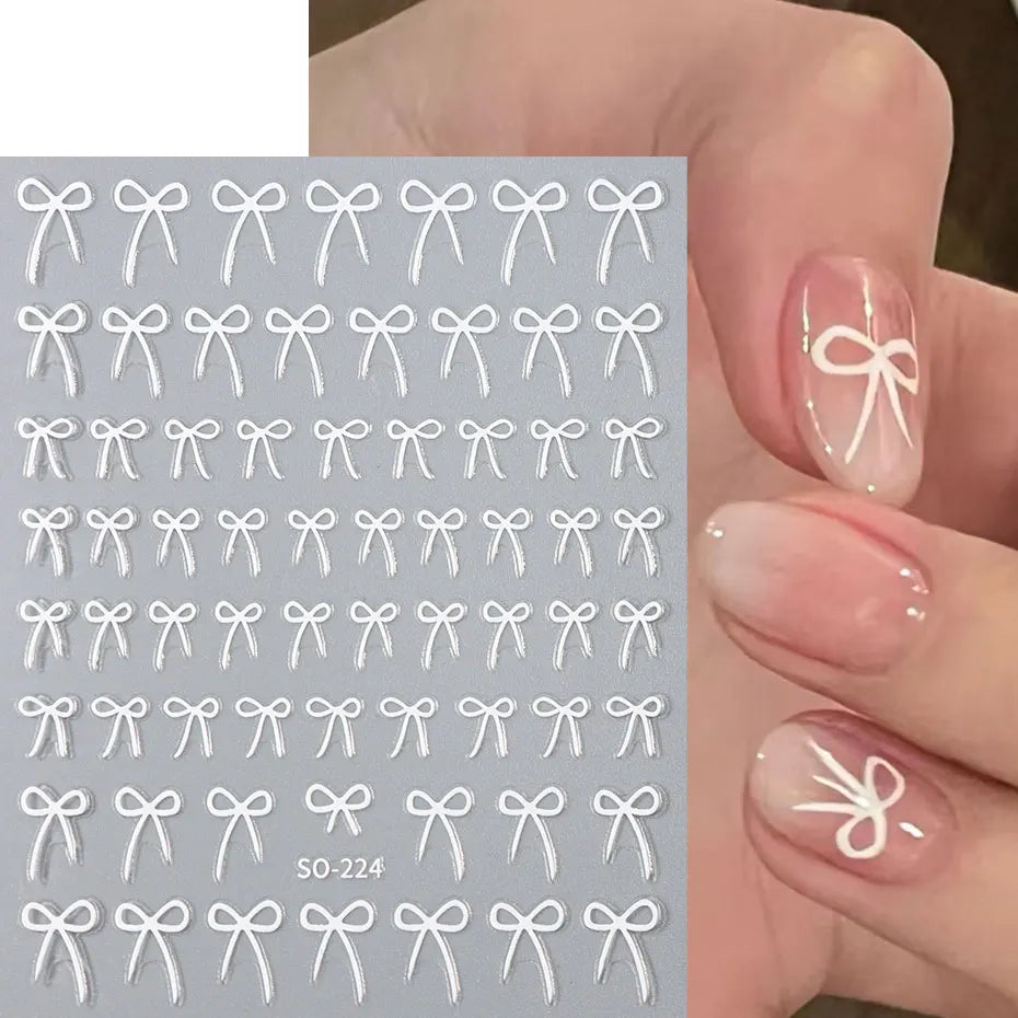8pcs Mixed Color Bow Nail Art Stickers 3D Cute Red Black Pink bowknot Nail Charms Foils Y2K Gold Laser Effect Bow Manicure Decor