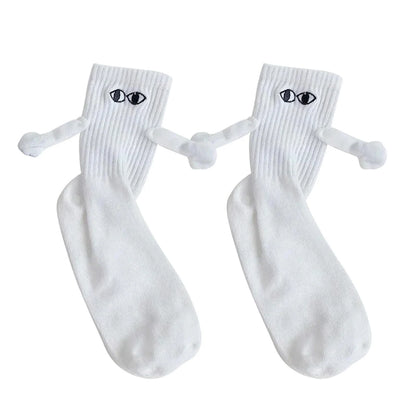 Fashion Magnetic Holding Hands Socks All-match High Elastic Couple Socks For Spring Home Mid Tube Socks Breathable Sports