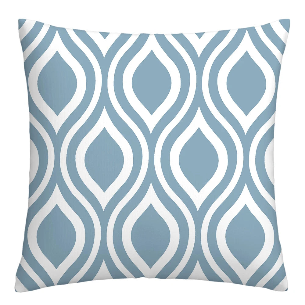 Lake blue white geometric linen pillowcase sofa cushion cover home decoration can be customized for you 40x40 45x45 50x50 60x60