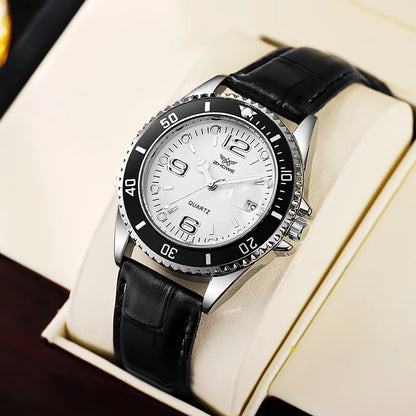 Fashion Calendar Men Business Watches Leather Strap Quartz Wristwatch for Male Clock Reloj Hombre (without box)