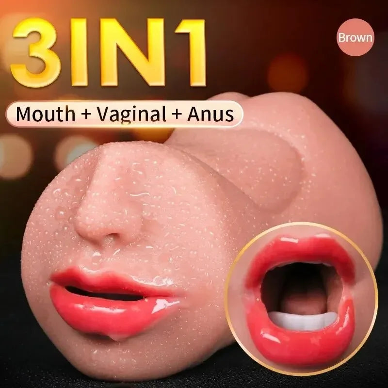Realistic Vagina3 IN 1 Artificial Masturbator Cup Male Soft Pocket Pussy Deep Throat Oral Blowjob Silicone Massager Sex Toys