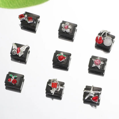 2025 New Original Black Red Stars Love Heart Bows Flower Italian Charm Link Fit 9mm Stainless Steel Jewelry DIY Making Bracelets