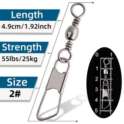 50Pcs/ Box Brass Barrel Fishing Swivel Solid Rings Fishing Pin Line Connector Fishhook with Interlock Snap Swivels Tackle Tool