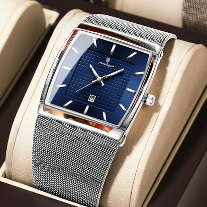 POEDAGAR Top Luxury Men Wristwatch Waterproof Luminous Stainless Steel Mesh Date Man Watch Fashion Business Quartz Men's Watches