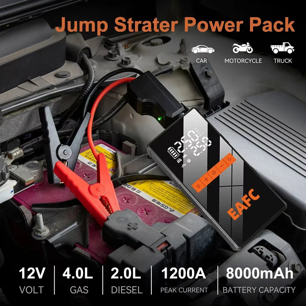 EAFC 1200A Car Jump Starter Air Pump Portable 2 in 1 Air Compressor Multi-function Tire Inflator Auto Portable Battery Starter