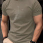 Summer men's 100% pure cotton casual fashionable loose retro compass mountain pattern printed round neck short sleeved T-shirt