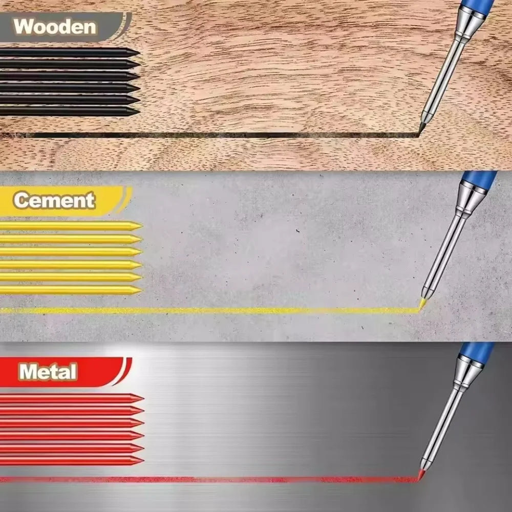 Solid Carpenter Pencil Set Woodworking Tools Mechanical Pencil 4 Colors Refill Construction Job Tools Carpentry Marking Scriber