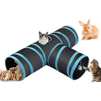 Foldable T-Shaped Large Cat Tunnel Interactive Play Toy Indoor Outdoor Pet Training Entertainment Accessory
