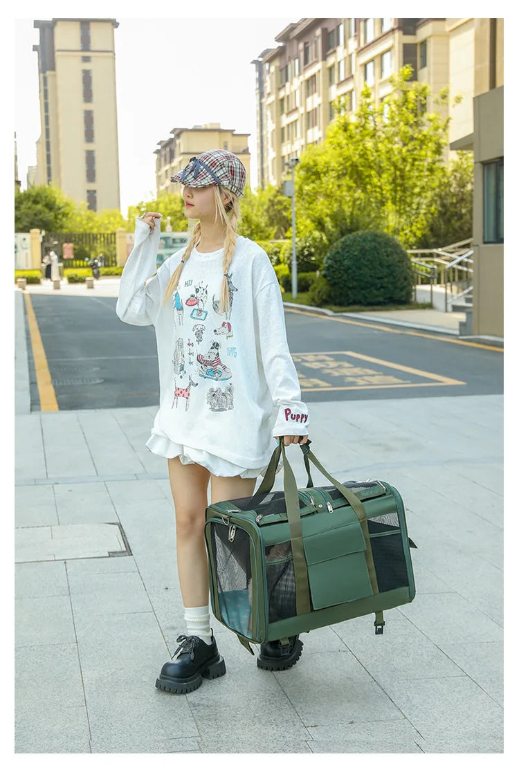 Foldable Lightweight Pet Travel Carrier Bag Breathable with 360° Swivel Wheels for Cats Dogs Portable Outdoor Pet Backpack 2026