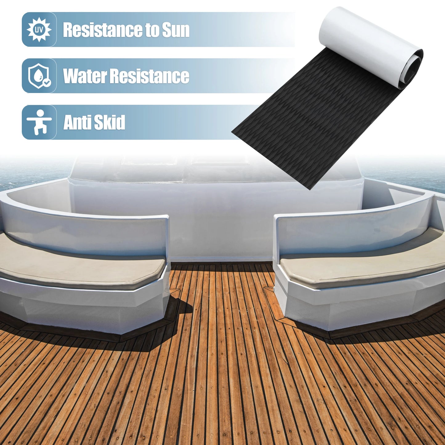 Uxcell 1200X300X6mm EVA Faux Teak Decking Sheet Carpet Non-Slip Self-Adhesive  for Boat Yacht Marine Deck Pad RV Car Flooring