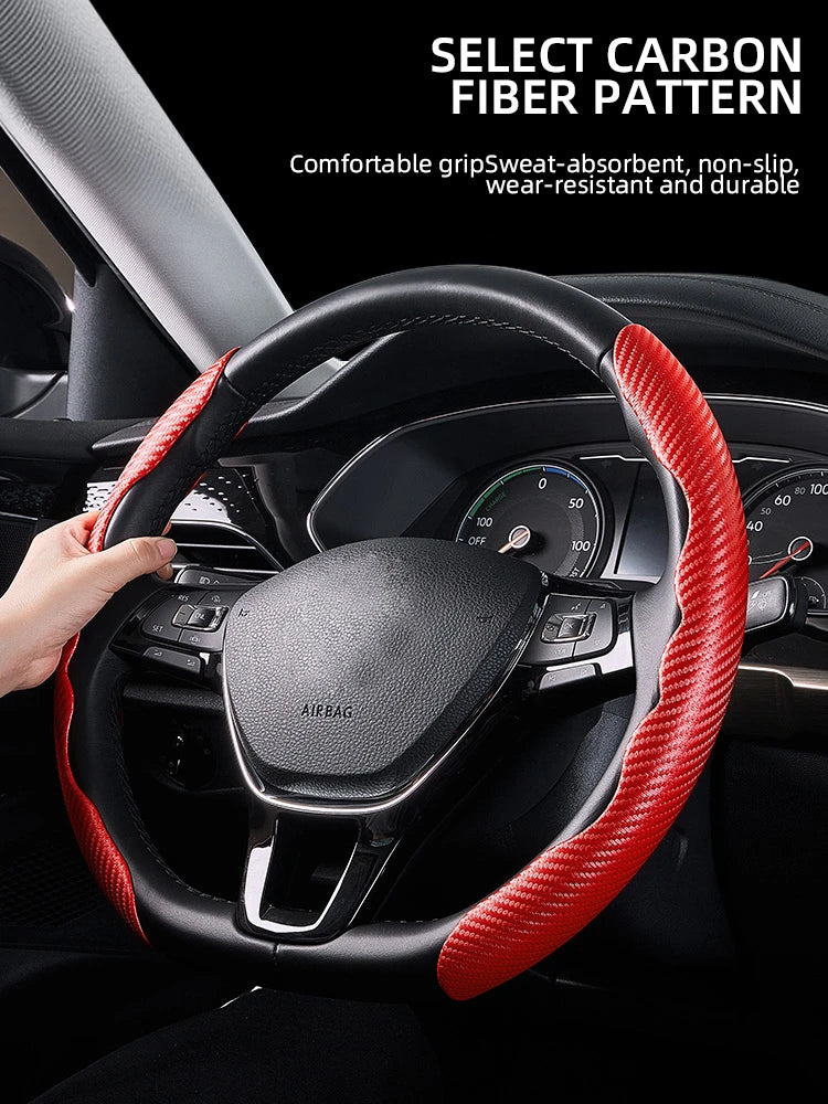 Universal Non-Slip Carbon Fiber Car Steering Cover Steering Wheel Booster Cover for Car Anti-skid Accessories