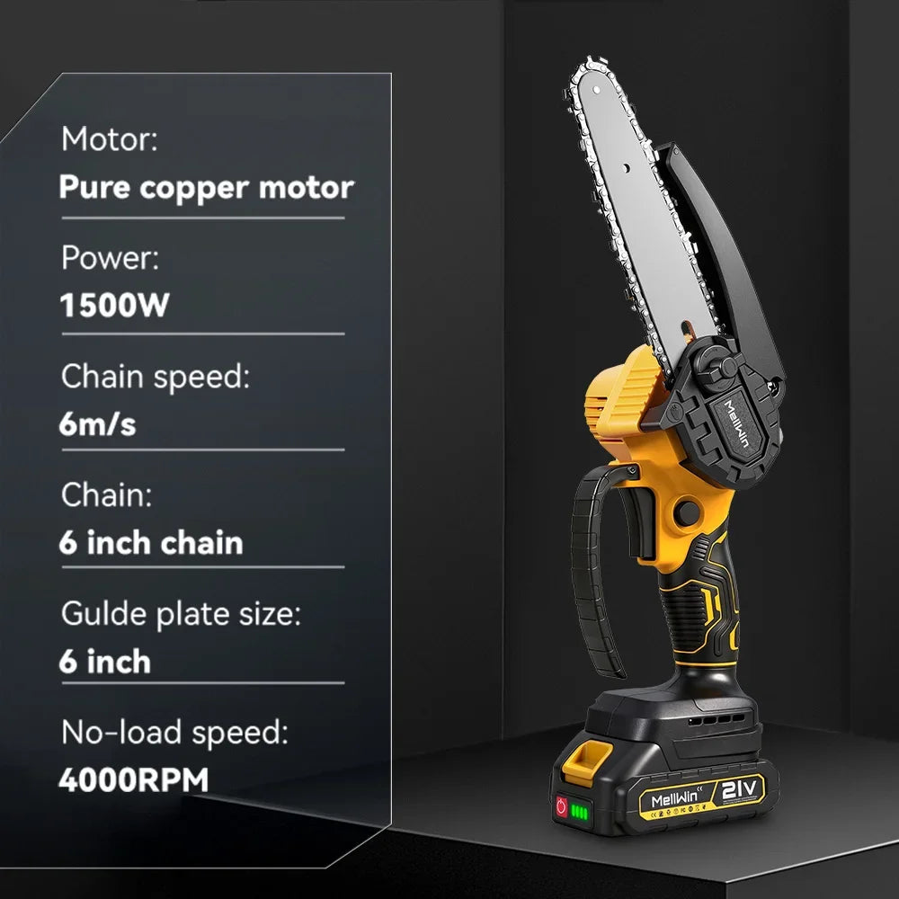 MELLWIN 6 Inch Cordless Electric Chain Saw Garden Mini Pruning saw Woodworking Electric Cutting Saw For Makita 18V Battery Pin
