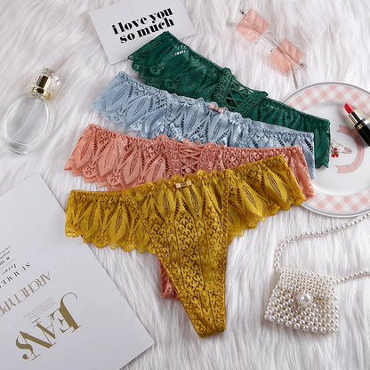 Hollow Out Lace Sexy Girls G String Panties Women Briefs Transparent Thong Thin Underwear Female Low Waist Lingerie Size S-XL