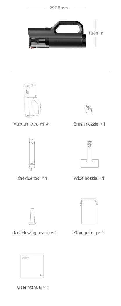MIJIA Car Vacuum Cleaner 21kPa Suction,2400mAh Battery,Type-C Fast Charg,150mL Dust Cup,For Home Wireless Vacuum Cleaners