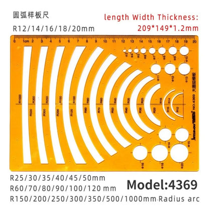 Geometric Drawing Template Set With Measuring Ruler - Yellow Transparent Plastic Tools+Bonus PE Zipper Bag - For Architecture