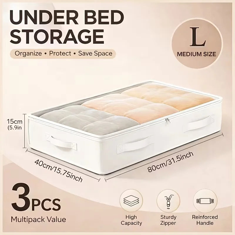 1/3 White Under-Bed Storage Box, Foldable Laundry Organizer with Durable Transparent Window, Under-Bed Style Storage Solution