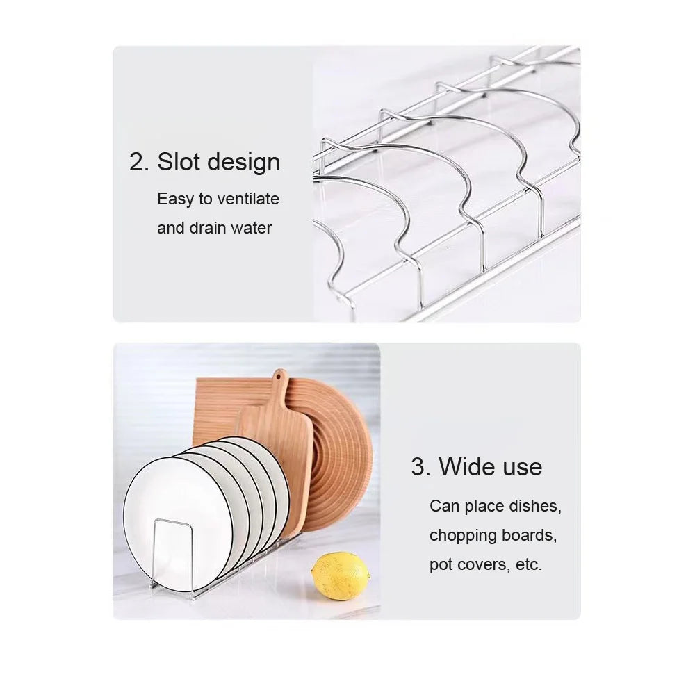 Stainless Steel Dish Draining Rack Multipurpose Silver Plates Storage Rack Space Saving Bowls Plates Drainer Holder Kitchen