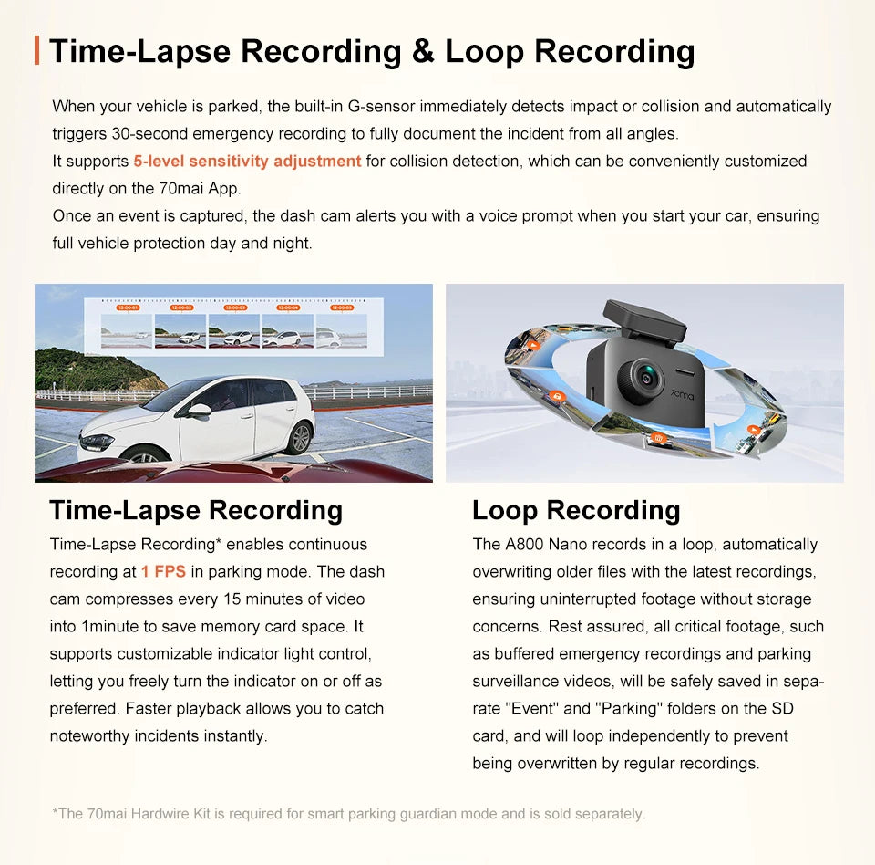 Global Version 70mai Dash Cam A800Nano 4K Image HDR GPS ADAS 24H Parking  70mai A800Nano True 4K Car DVR