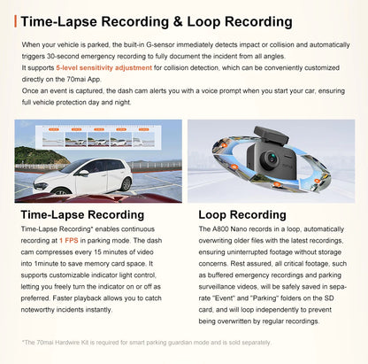 Global Version 70mai Dash Cam A800Nano 4K Image HDR GPS ADAS 24H Parking  70mai A800Nano True 4K Car DVR