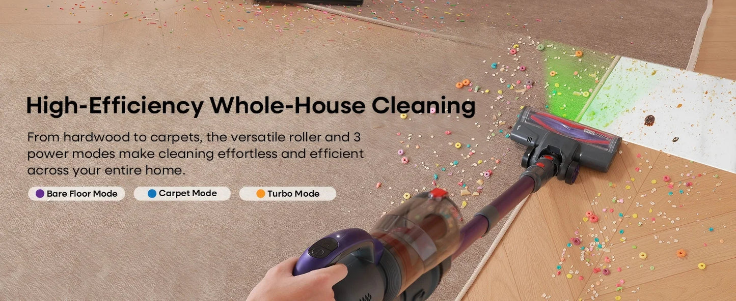 Erabros EV3 Cordless Vacuum Cleaner 500w 60Kpa Suction Power 60mins Cordless Vacuum Handheld Smart Home Dust Mug 3 Suction Model