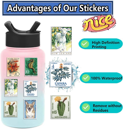 50pcs Retro Stamp Art Stickers Vintage Aesthetic Cartoon Decals For Laptop Luggage Skateboard Phone Sticker Kids Toys