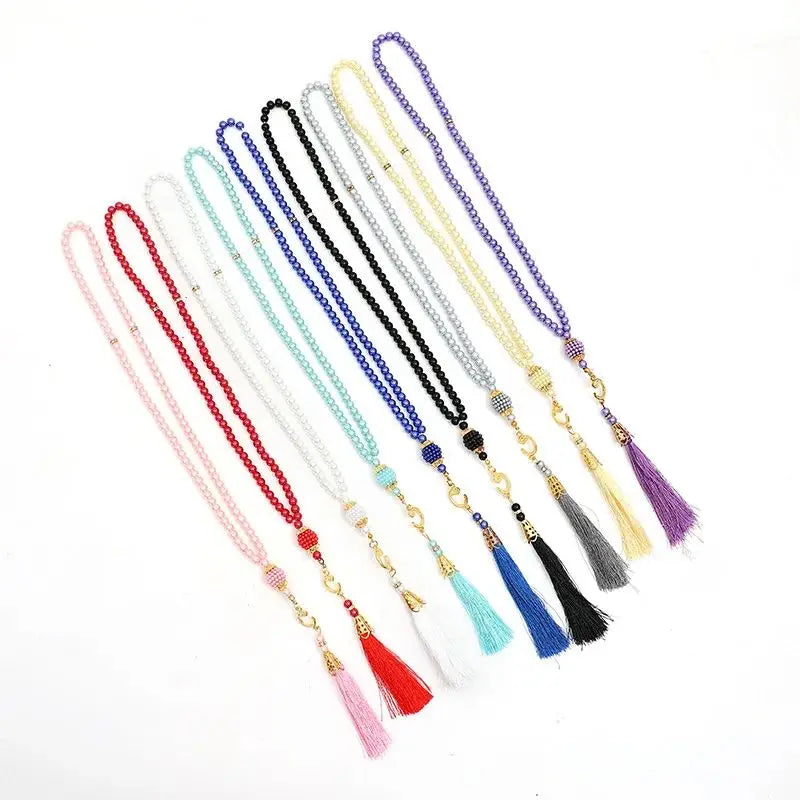 Muslim 99 Prayer Beads Tasbih Rosary Bracelet Islamic Misbaha Pearl Beads Tassel Necklace Ramadan Eid Jewelry for Women Men