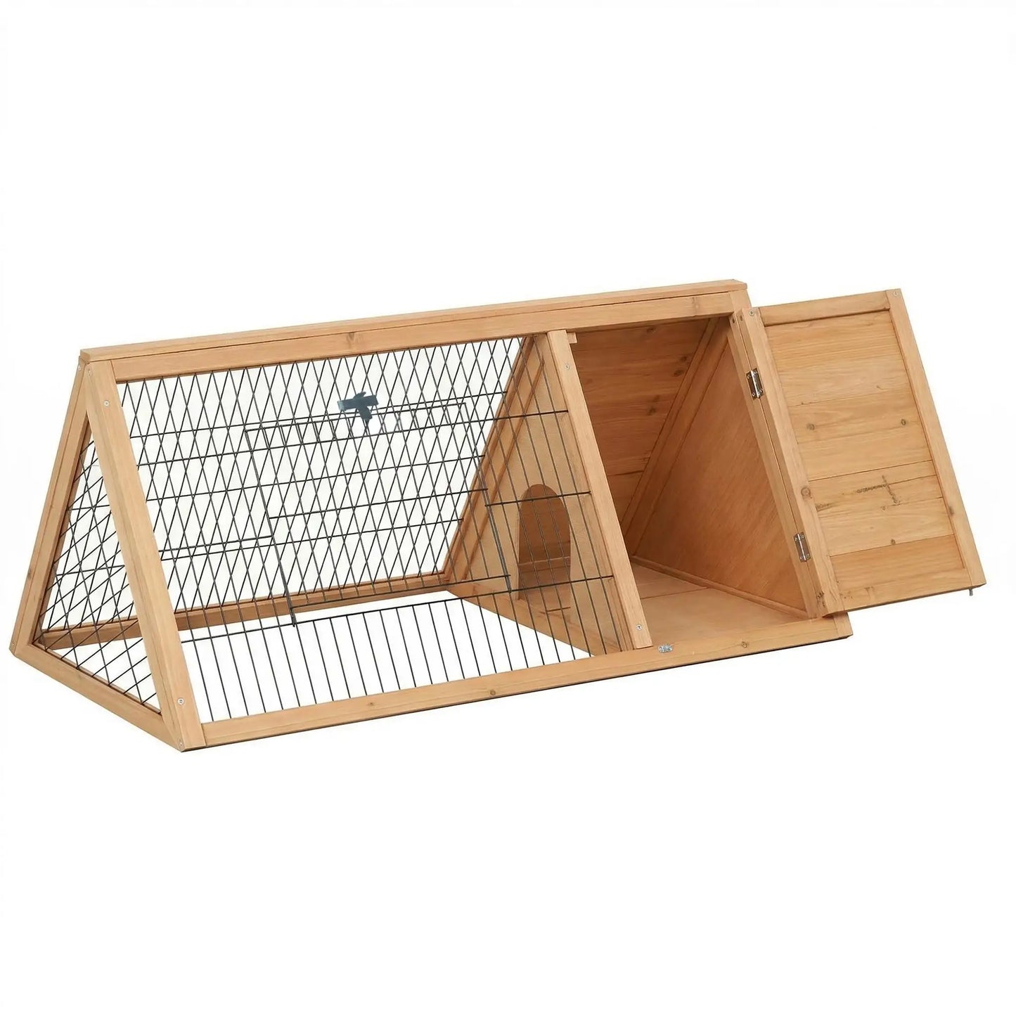 Large Rabbit cage Triangle 116x62.2x52.5 cm Metal Mesh Natural Wood with Doors for Small Animals Outdoor