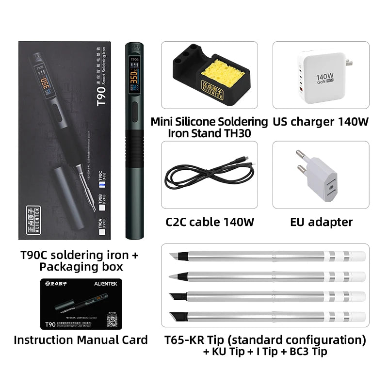 ALIENTEK T90 Smart Soldering Iron PD 3.1140W Portable Digital Display 80-450℃ PCB Precision Soldering Iron Repair Tool Kit