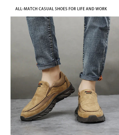 Men Leather Casual Shoes Breathable Loafers Men Sneakers 2024 New Male Comfortable Leather Flat Footwear Sneakers Men Shoes