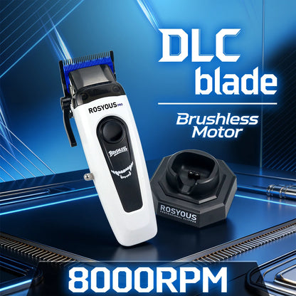 ROSYOUS Professional Hair Clipper DLC Blade 8000RPM Brushless Motor with Base Charger LED Display Hair Cutting Machine for Men