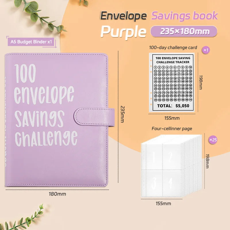 Save Savings Challenges Loose-Leaf Binder Budget Binder with Cash Envelopes Money Organizer System 100 Envelope Challenge Binder