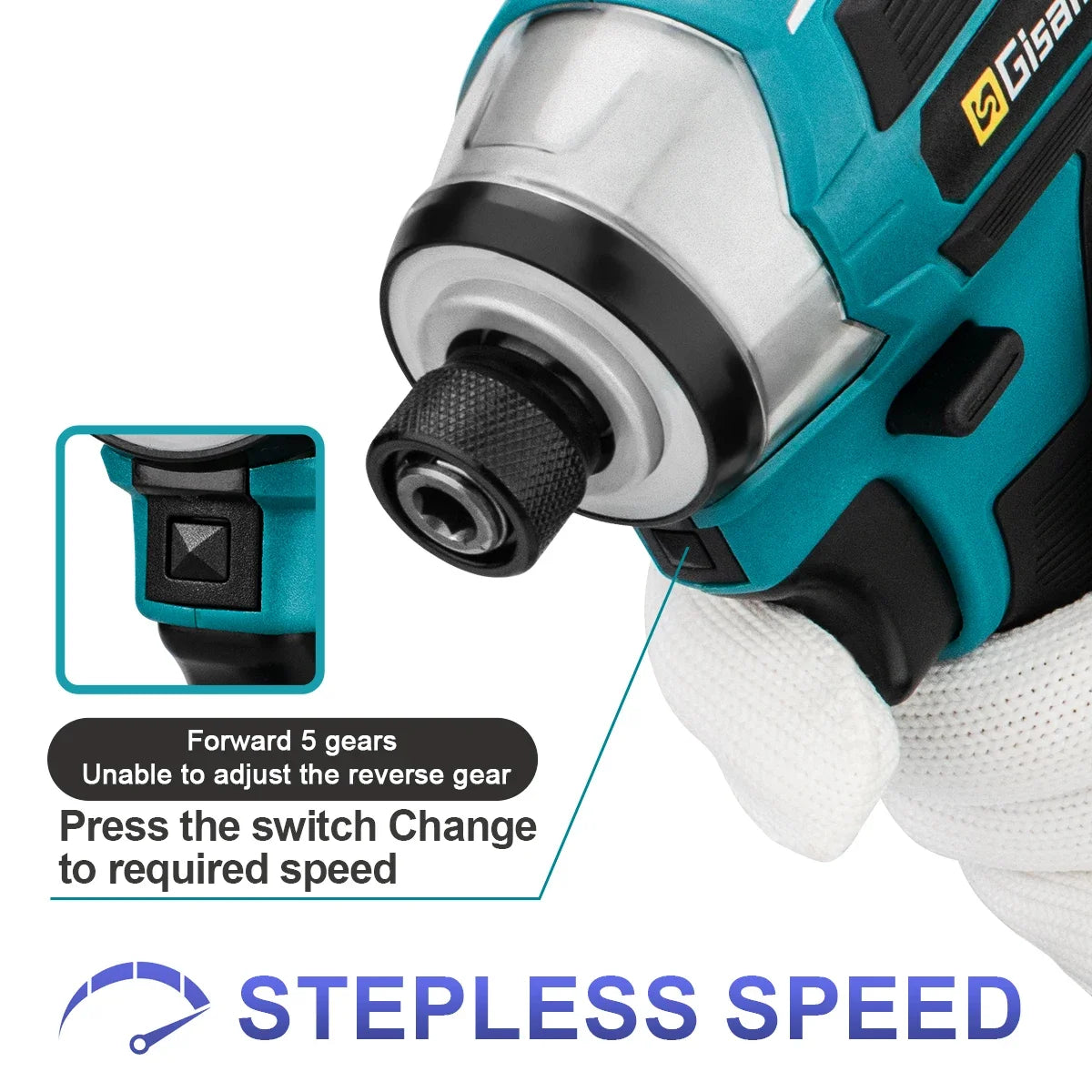 Gisam Cordless Electric Impact Screwdriver 688NM Power Tool Rechargeable Brushless Wrench Driver Kit for Makita 18V Battery Pins