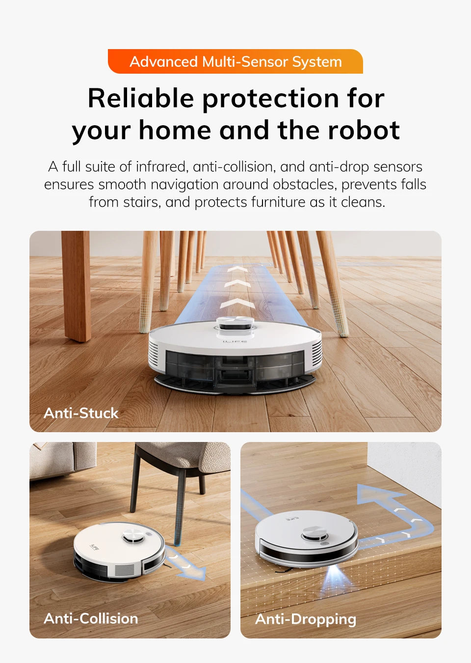 ILIFE V30 Robot Vacuum Cleaner, Laser Navigation, 10000Pa Suction, Up to 150min Runtime, APP Control, Customizable Cleaning, 2-in-1 Vacuum & Mop, No-Go Zones, Multi-Floor Mapping, Support Voice Assistance