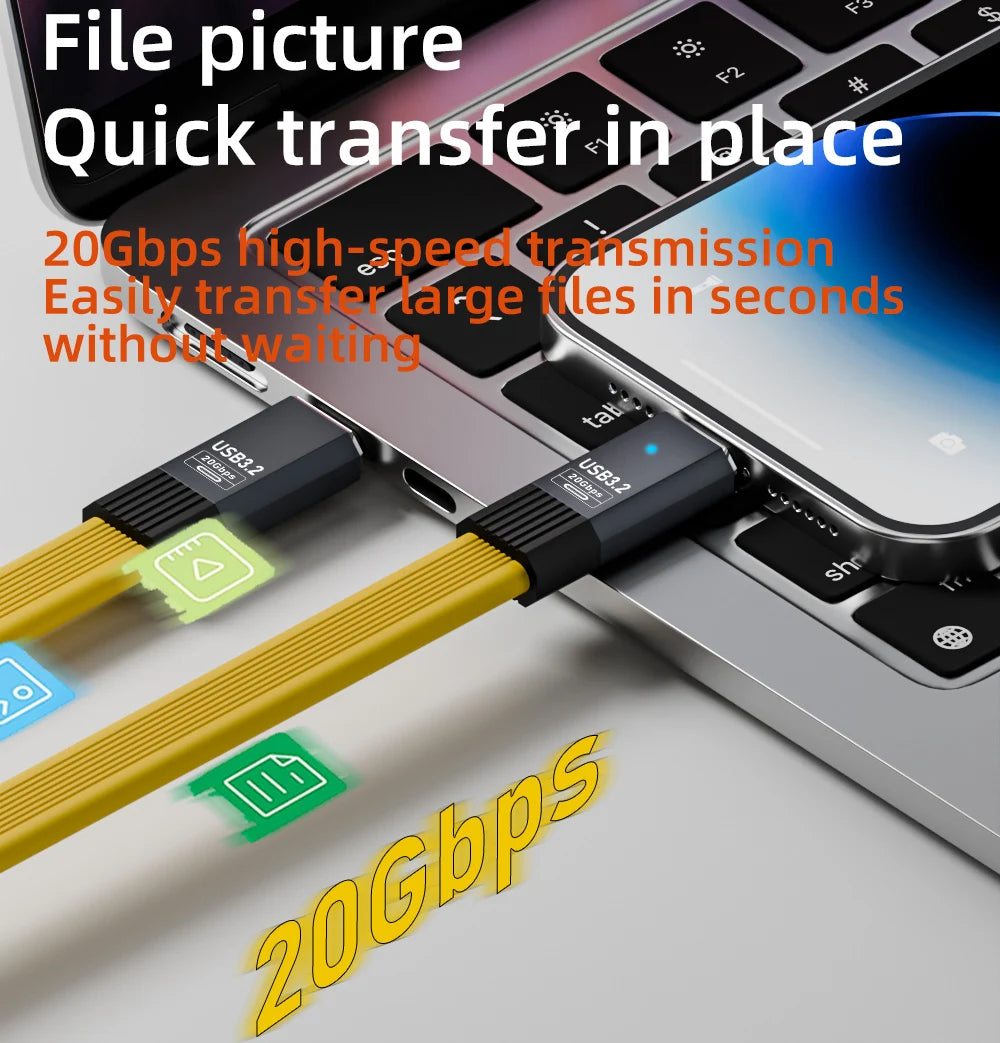 PD 100W Short USB C to USB C Cable Fast Charging 5A USB C Cord USB3.2 20Gbps Data Transfer 8K@60Hz Flat Data Charge Cable