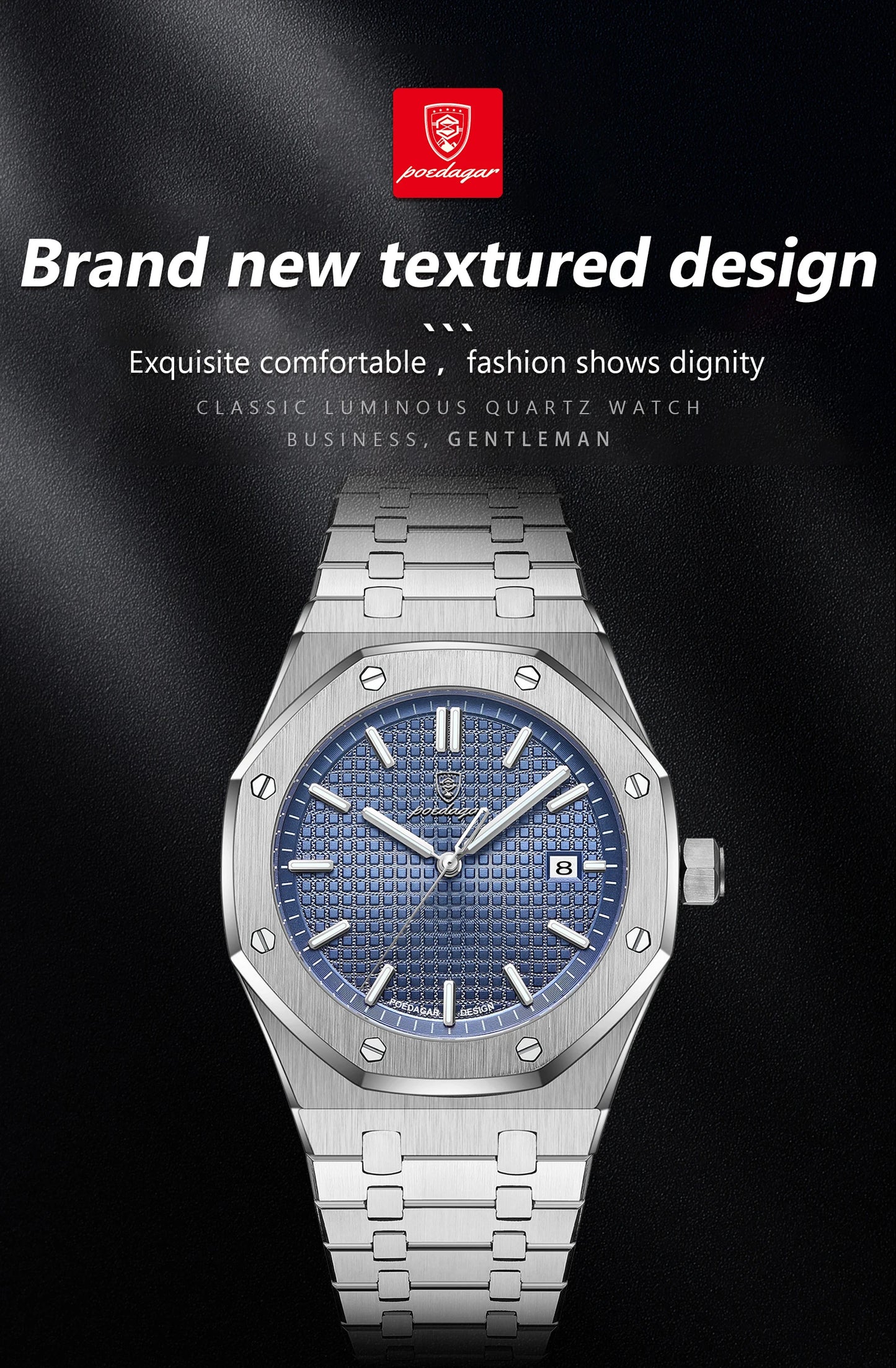 POEDAGAR Original Luxury Man Watch Date Luminous Waterproof Stainless Steel Men Wristwatch Fashion Business Quartz Men's Watches