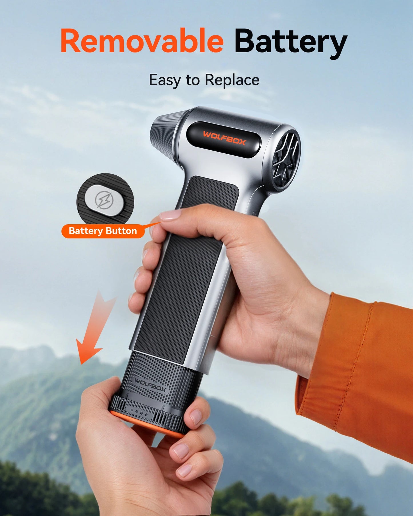 WOLFBOX MF200 Electric Powerful Fan Duster Wireless Air Blower Air Duster 3-Speed Adjustable Portable Fan for Car/Home/Outdoor