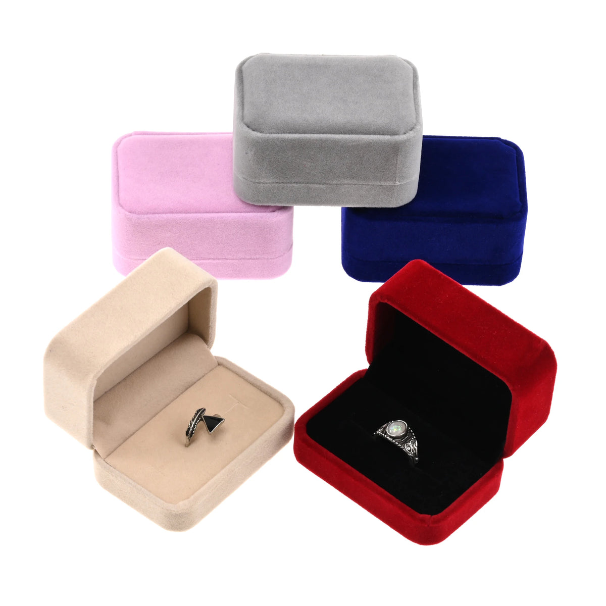 Velvet Ring Box Couple Double Ring Earrings Display Holder Case Proposal Engagement Wedding Marriage Anniversary Jewelry Packing