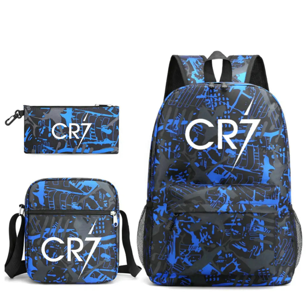3pcs Simple Lightweight Backpacks CR7 Sports Casual Travel Outdoor Backpacks Teens Laptop Mochilas sac a dos