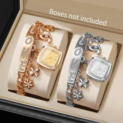1/2PCS Women Fashion Luxury Bracelet Strap Quartz Wristwatches Set Ladies Square Arabic Numeral Dial Watch（Without Box）