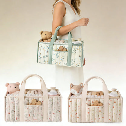 Diaper Caddy Organizer, Stylish Nursery Storage Basket, Gift for Baby Shower, Newborn Essentials, Floral Beige