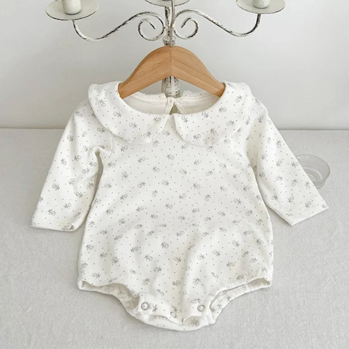 2024 New Spring Children Clothes Toddler Baby Girls Romper Long Sleeved Cotton Lattice Printing Infant Baby Girls Jumpsuit