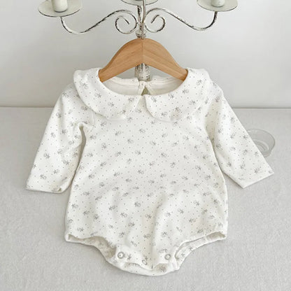 2024 New Spring Children Clothes Toddler Baby Girls Romper Long Sleeved Cotton Lattice Printing Infant Baby Girls Jumpsuit